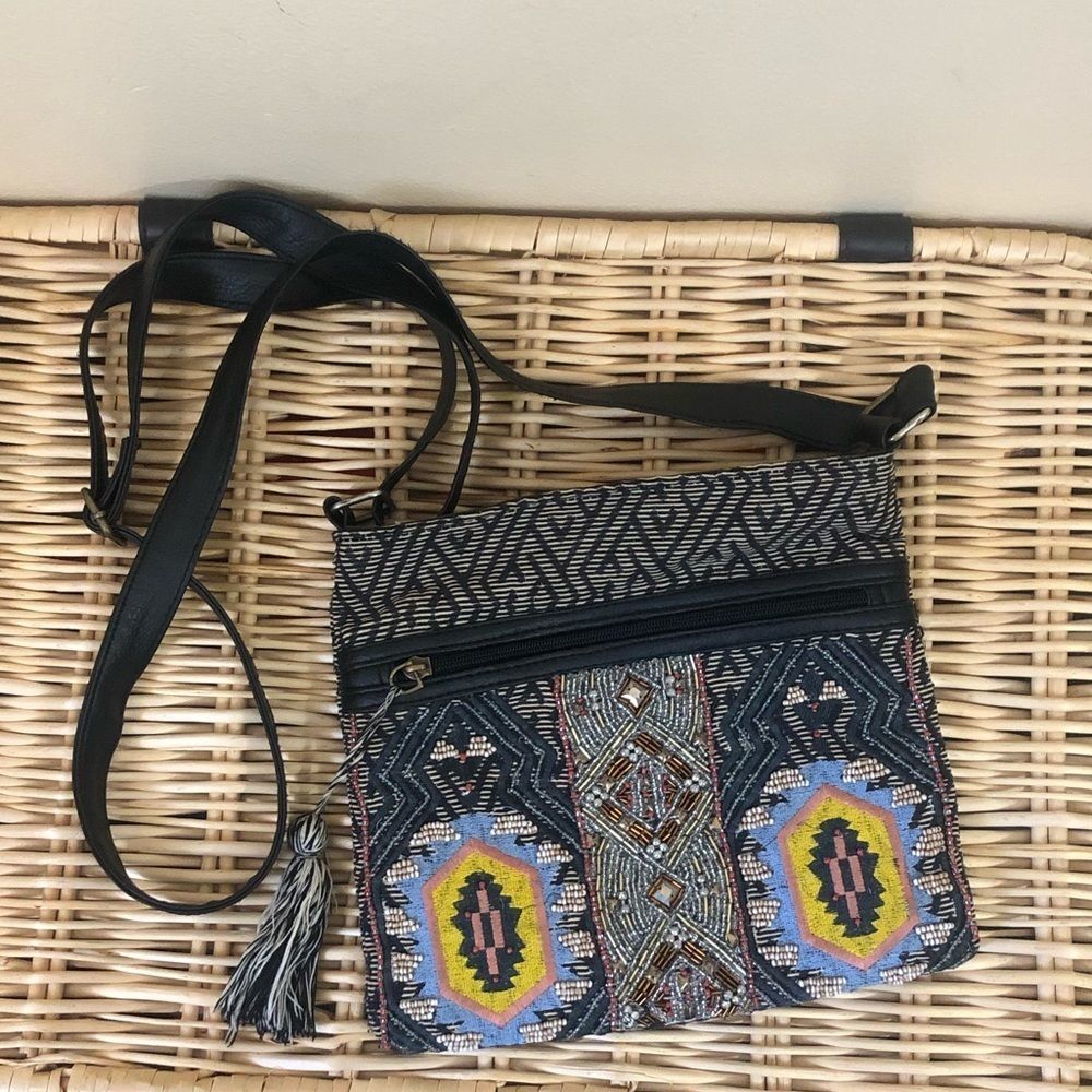 Crossbody Geometric Embroidered Beaded Purse